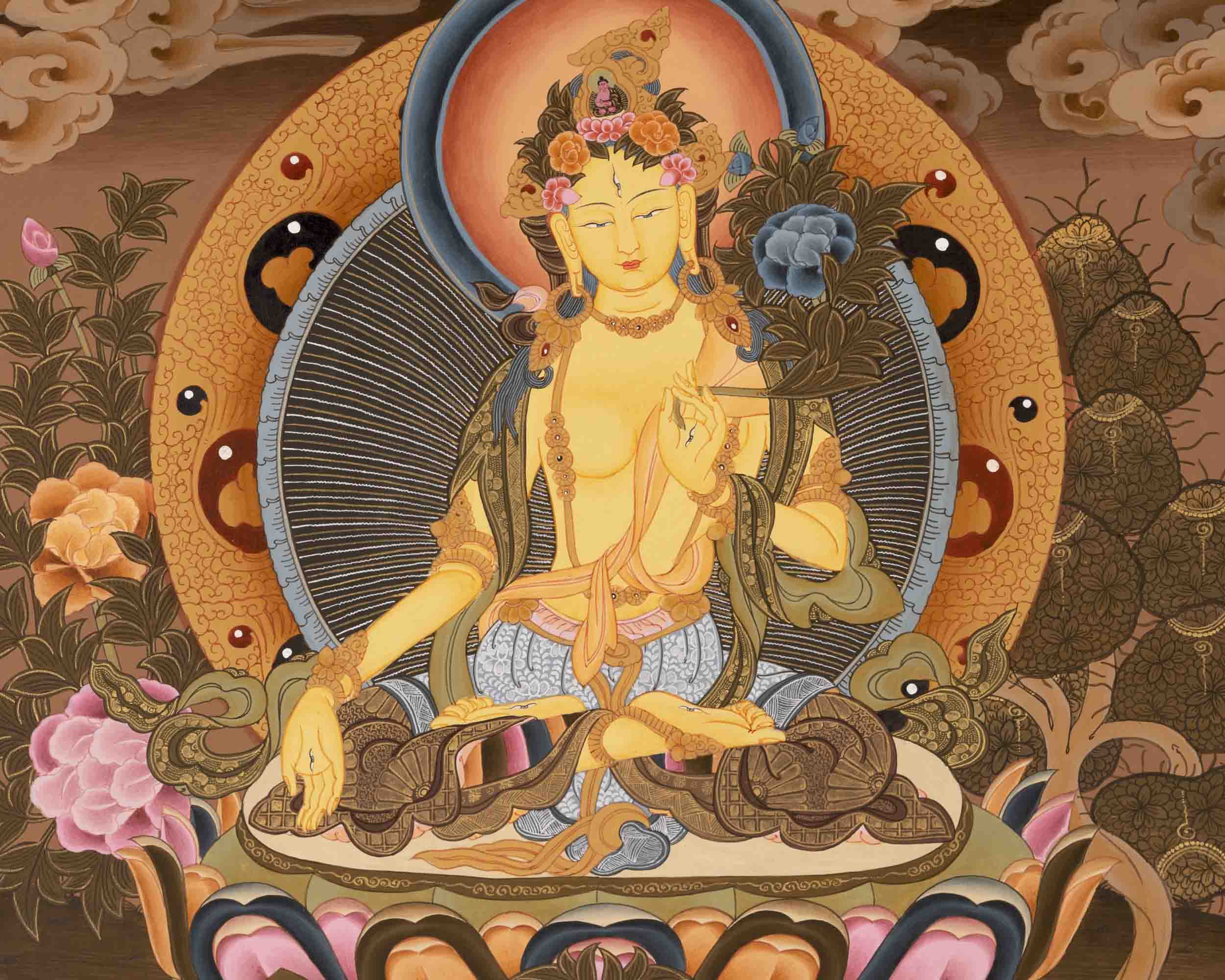White Tara Thangka | Buddhist Artwork | Wall Hanging Decors