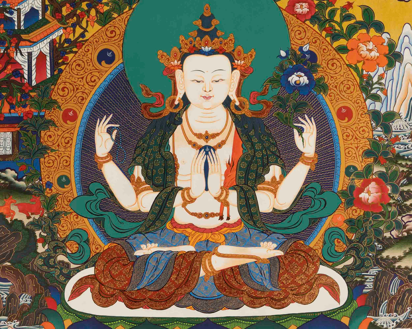 Bodhisattva Avalokitesvara Thangka | Handpainted Religious Painting