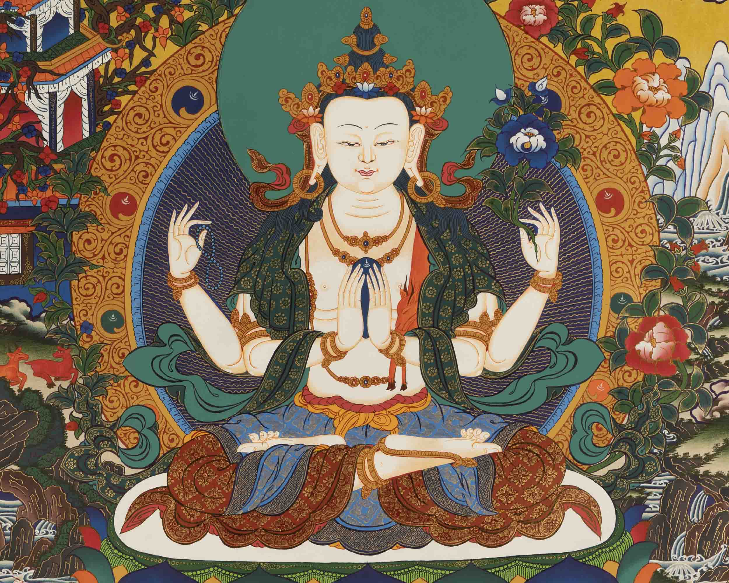 Bodhisattva Avalokitesvara Thangka | Handpainted Religious Painting