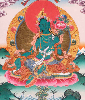 Green Tara Thangka | Religious Buddhist Art | Wall Decors