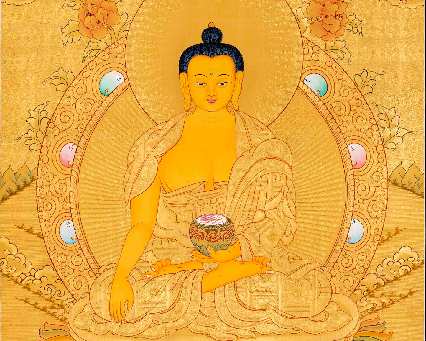 Full Gold Style Shakyamuni Buddha Thangka | Tibetan Buddhist Art