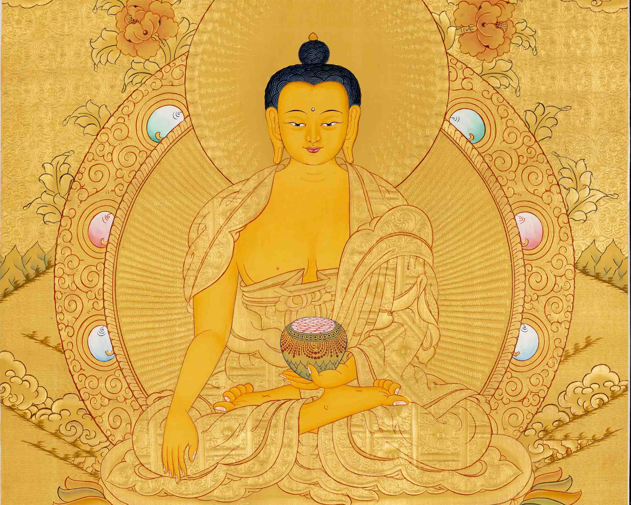 Full Gold Style Shakyamuni Buddha Thangka | Tibetan Buddhist Art