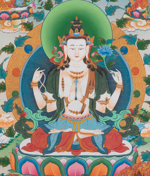 Avalokitesvara Chengrezig Thangka | Traditional Buddhist Paint | Wall Decors