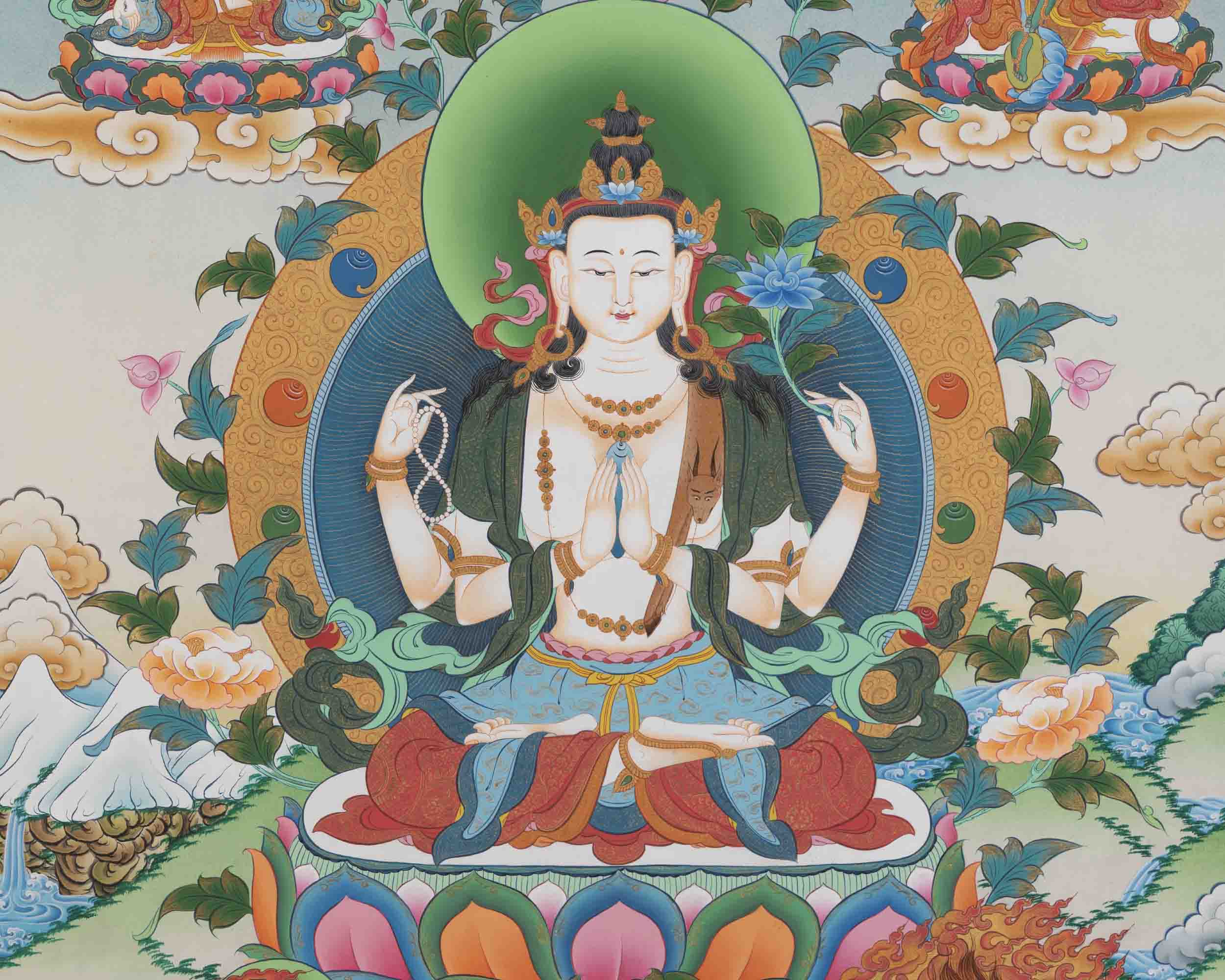 Avalokitesvara Chengrezig Thangka | Traditional Buddhist Paint | Wall Decors