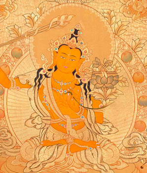 Hand Painted Full 24K Gold Manjushree Thangka | Wall Hanging Decor