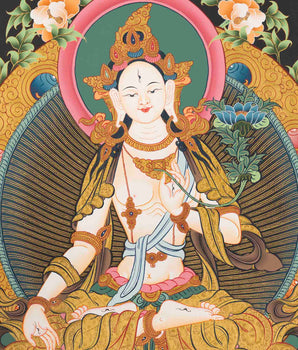 White Tara Thangka | Female Bodhisattva Art | Religious Wall Decors
