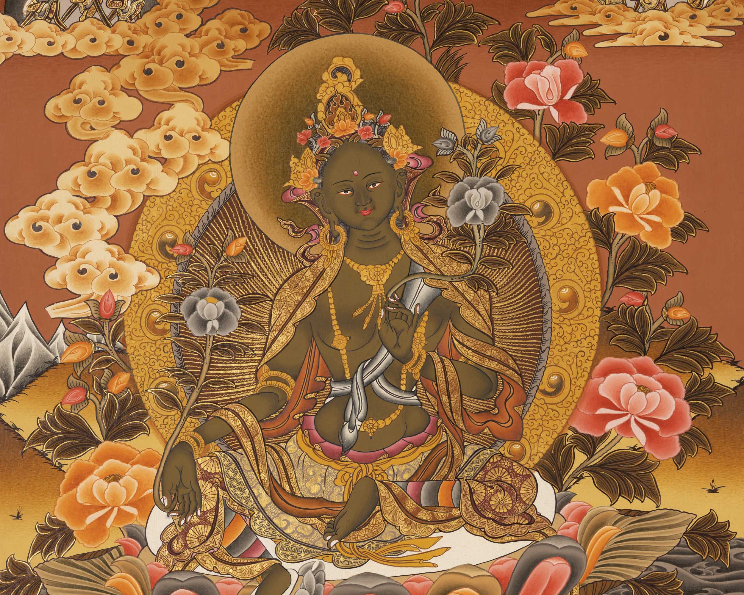 Religious Green Tara Thangka | HandPainted Wall Hanging Thangka