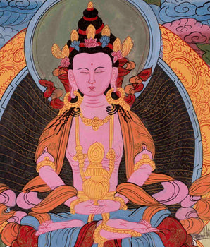 Vintage Amitayus Buddha Thangka | Religious Buddhist Art | Wall Decors