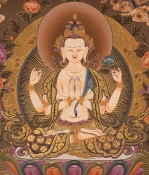 4Armed Chengrezig Thangka | Traditional Buddhist Painting