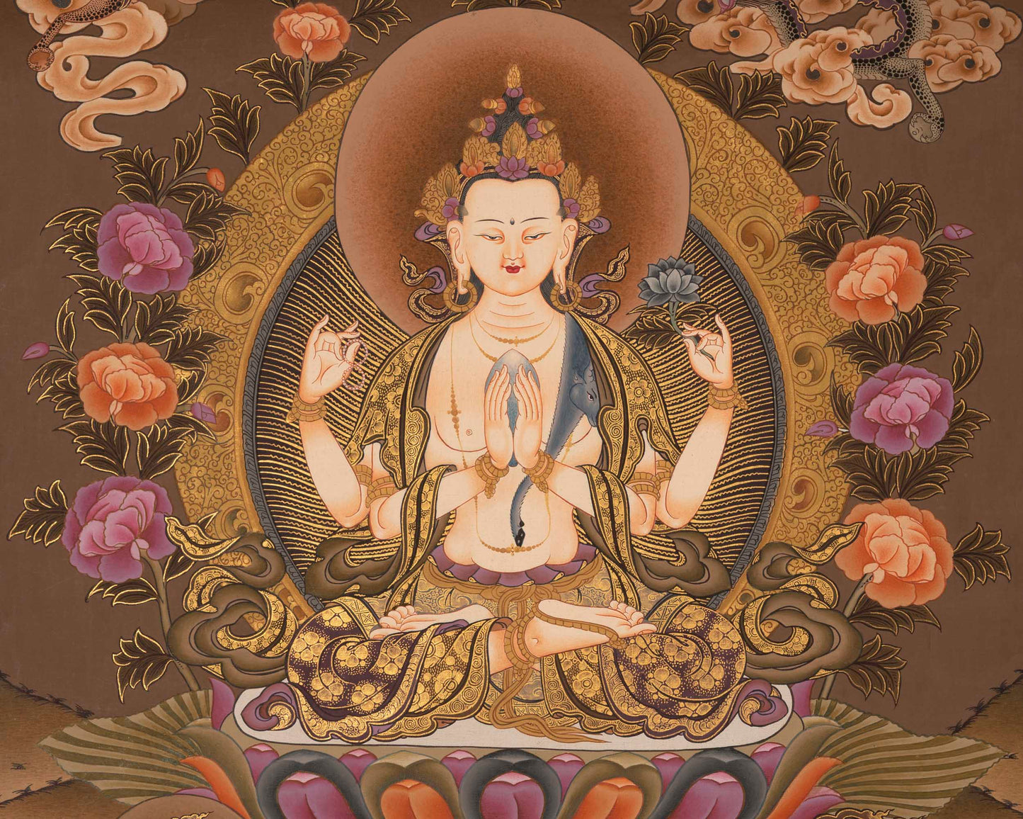 4Armed Chengrezig Thangka | Traditional Buddhist Painting