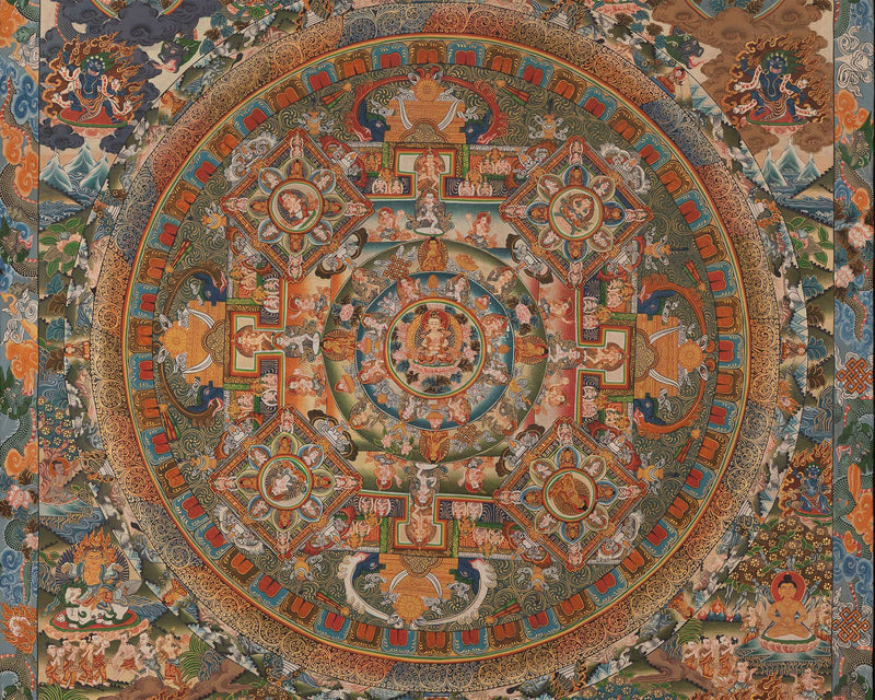 Vintage Mandala Thangka Painting | Tibetan Style Paint | Digital Printing
