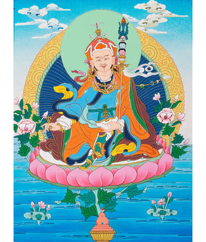 Guru Padmasambhava Thangka | Himalayan Art | Tibetan Painting (with Brocade)