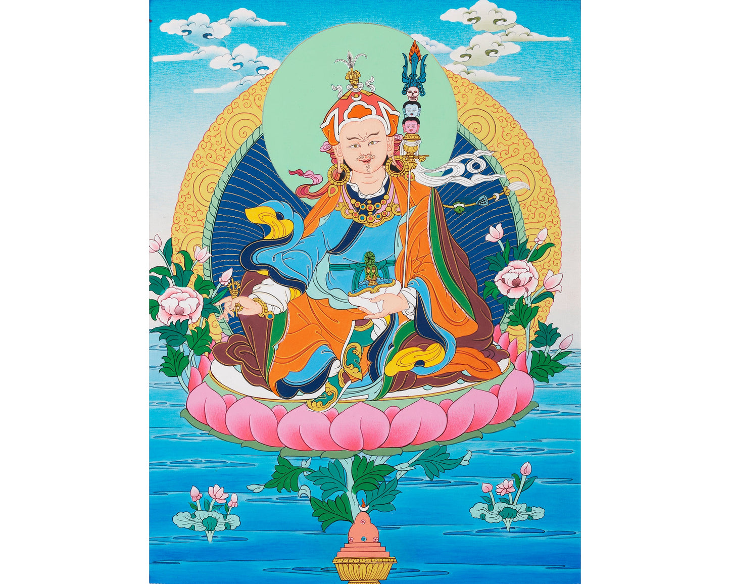 Guru Padmasambhava Thangka | Himalayan Art | Tibetan Painting (with Brocade)