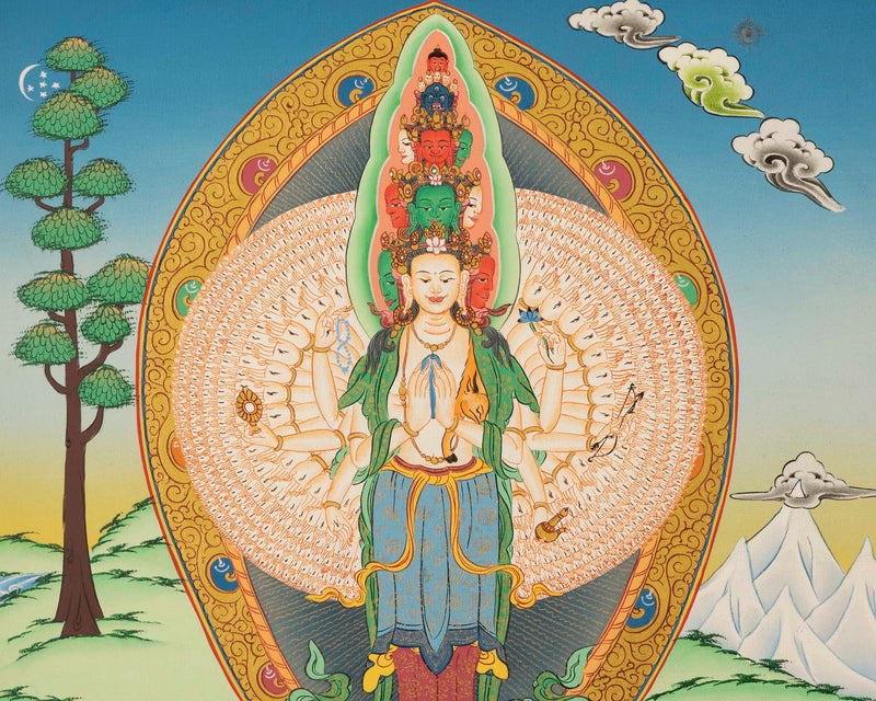 1000 Armed Avalokiteshvara Thangka | Traditional Tibetan Buddhist Painting