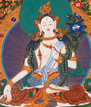 White Tara Thangka | Handpainted Female Bodhisattva | Wall Decors
