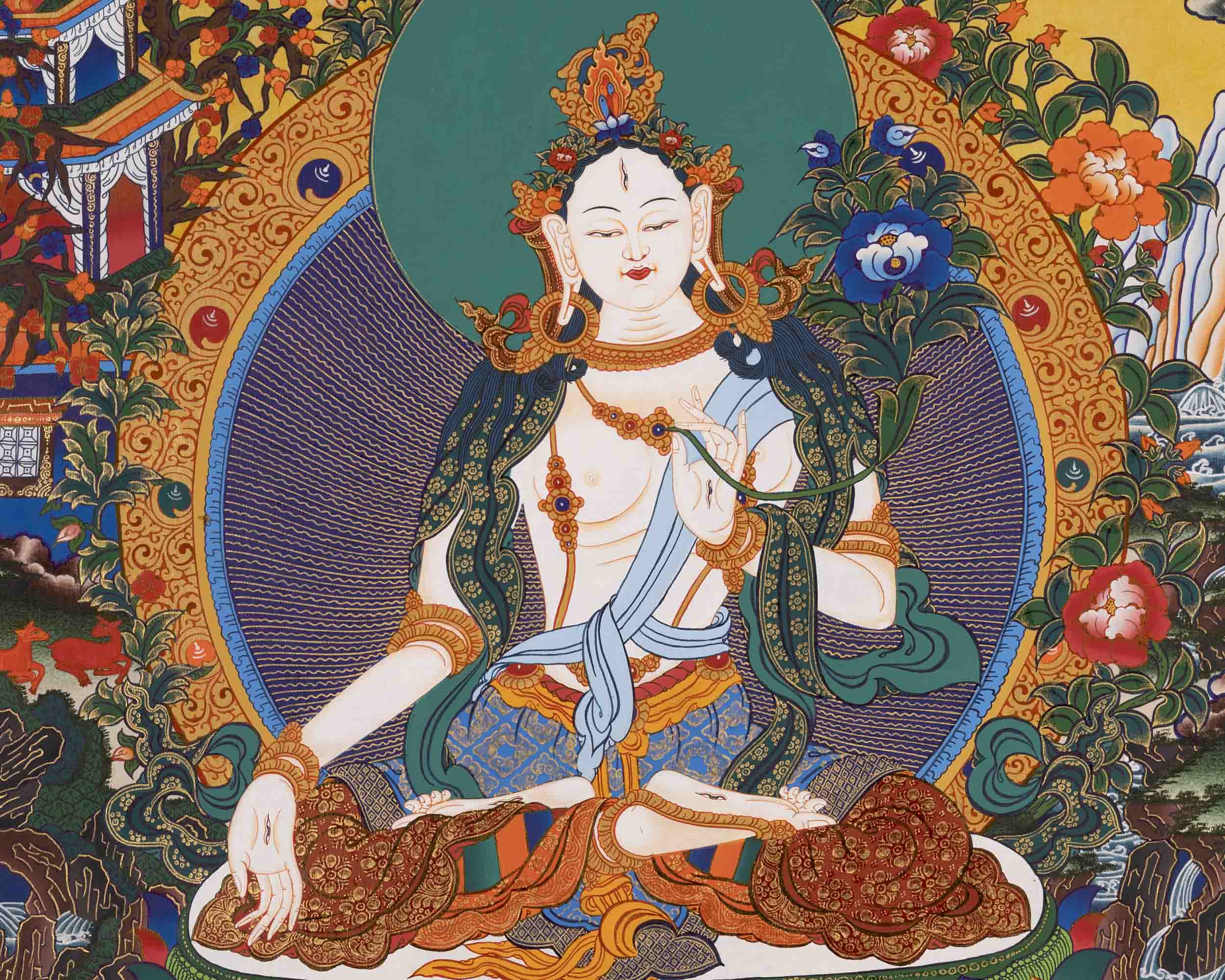 White Tara Thangka | Handpainted Female Bodhisattva | Wall Decors
