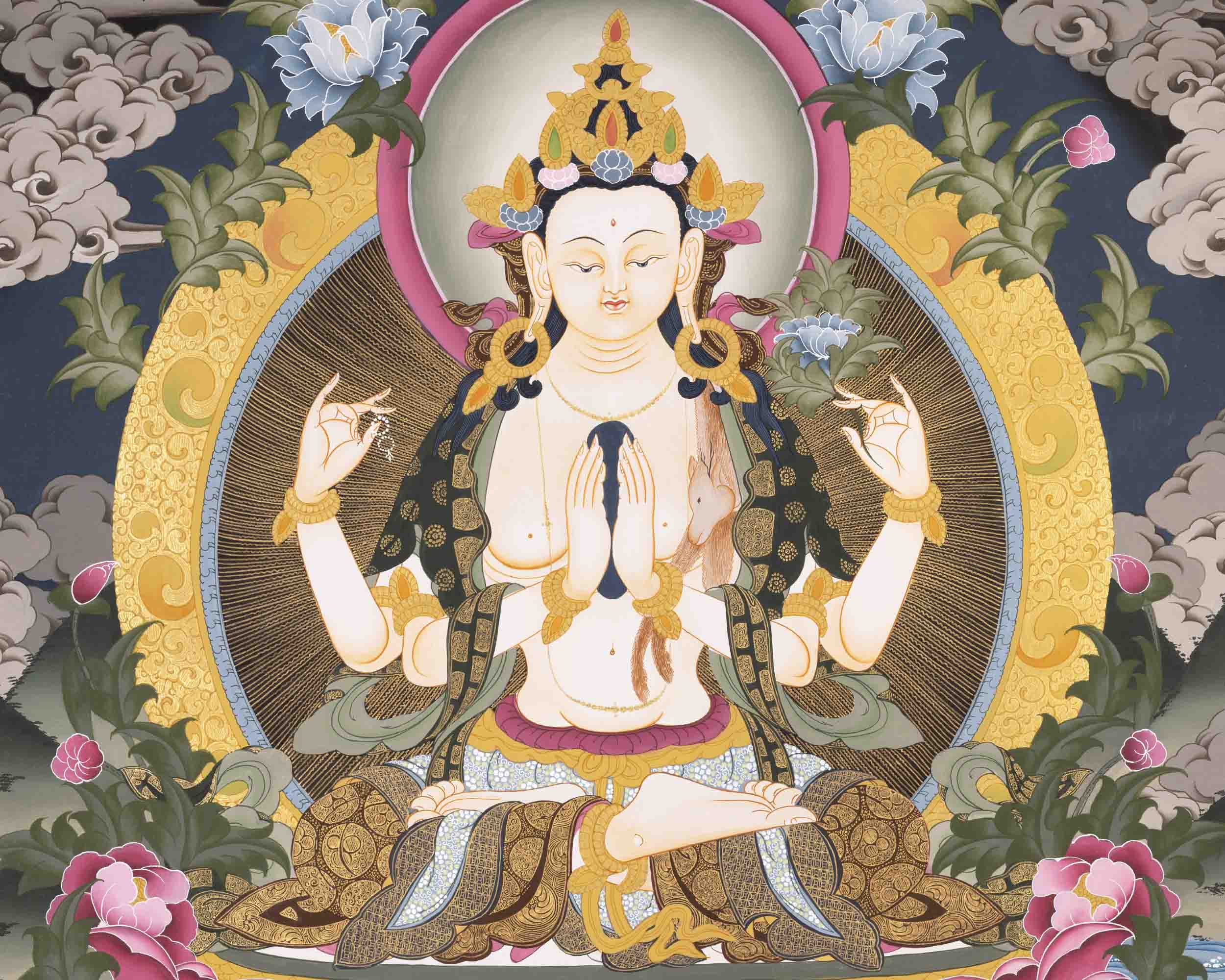 Chenresig Thangka | Avalokiteshvara | Handpainted Religious Art