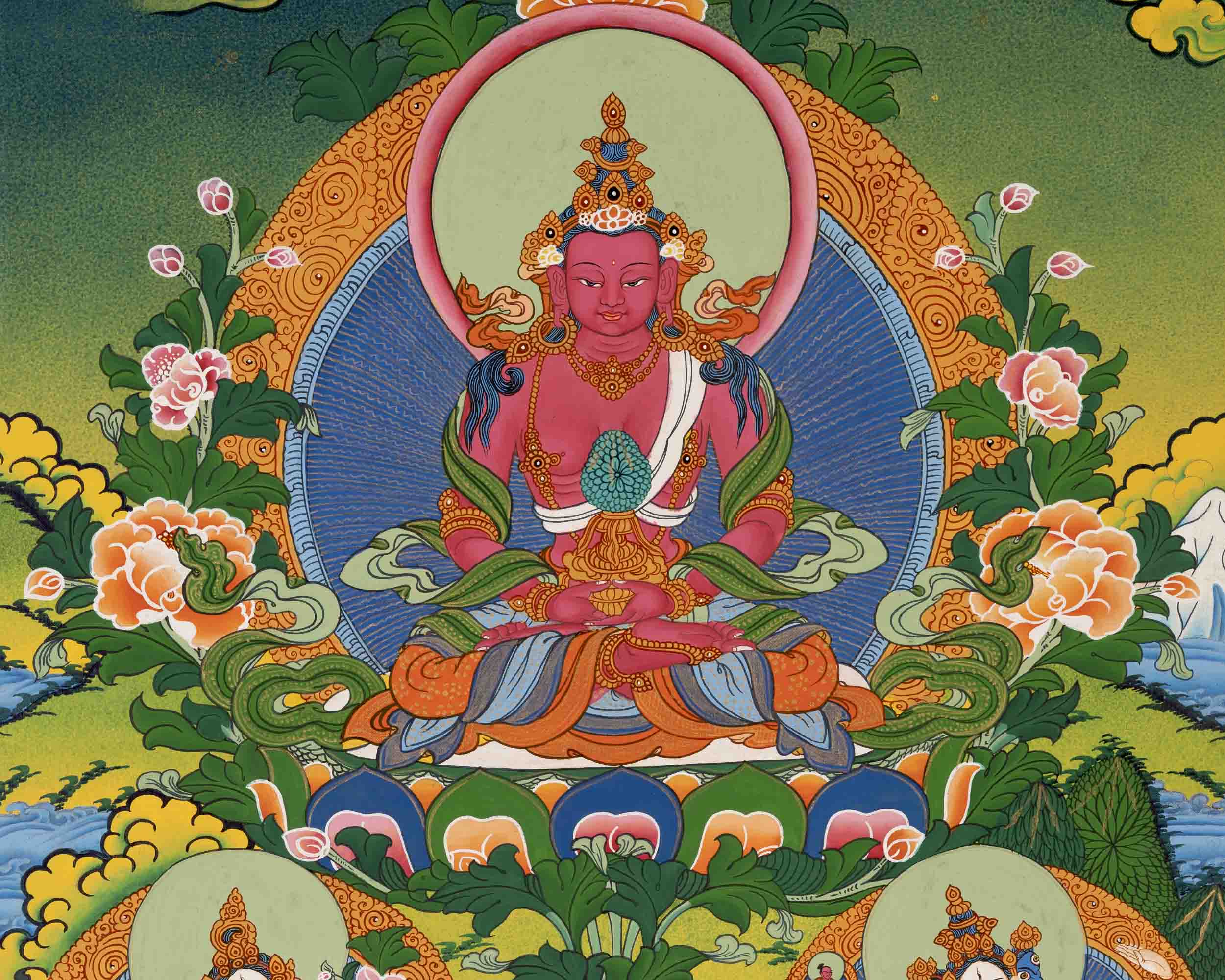 Amitayus Buddha Thangka | Traditional Buddhist Painting | Wall Decors