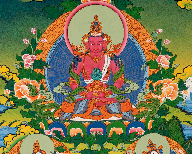 Amitayus Buddha Thangka | Traditional Buddhist Painting | Wall Decors