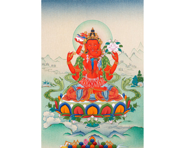 Red Chenrezig Thangka | Gyalwa Gyatso | Meditational Deity | Karma Kagyu Lineage