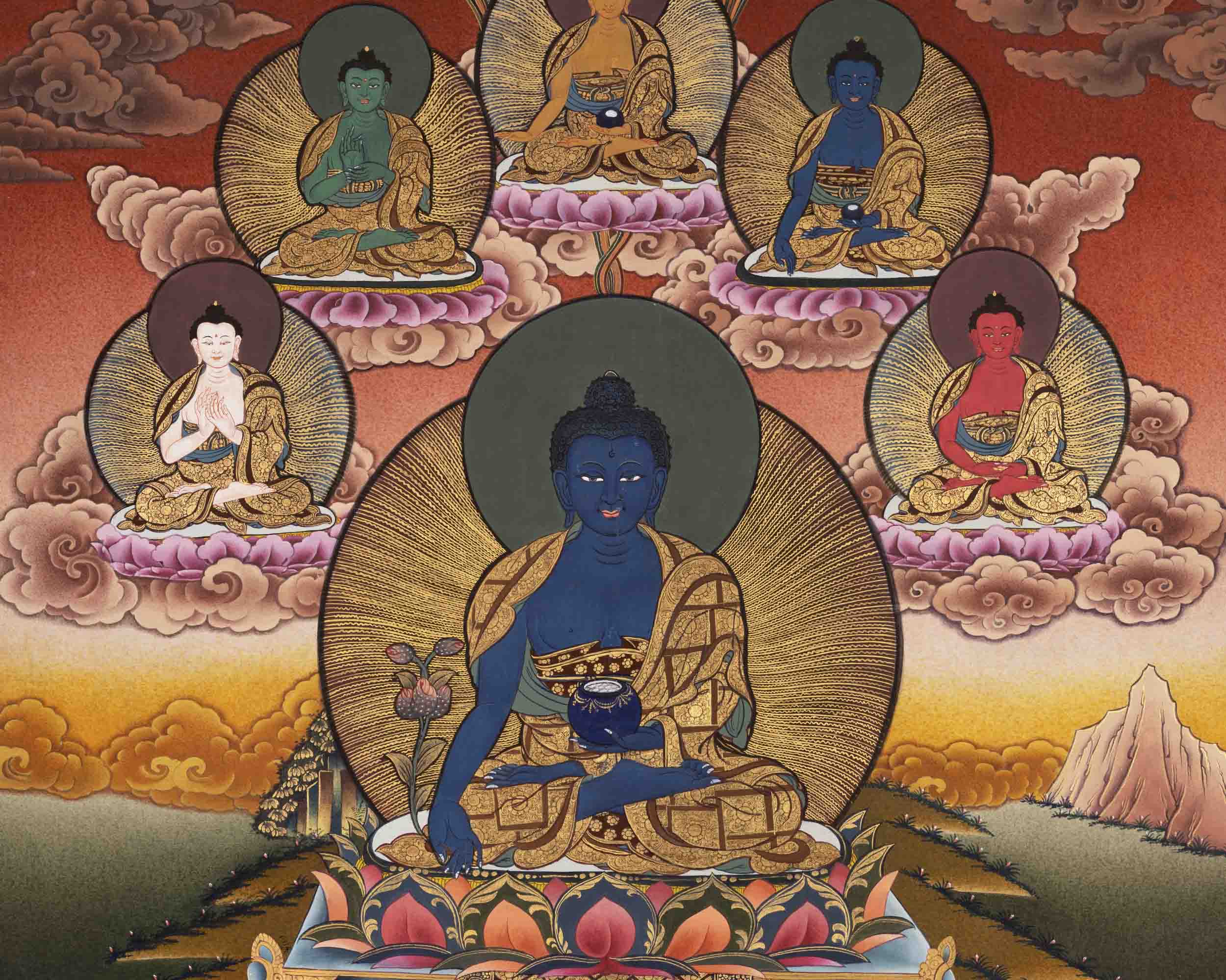 Bhaisajyaguru Thangka | Medicine Buddha | Religious Buddhist Painting