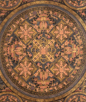 Dark Pancha Mandala With Brocade | Wall Decoration Painting