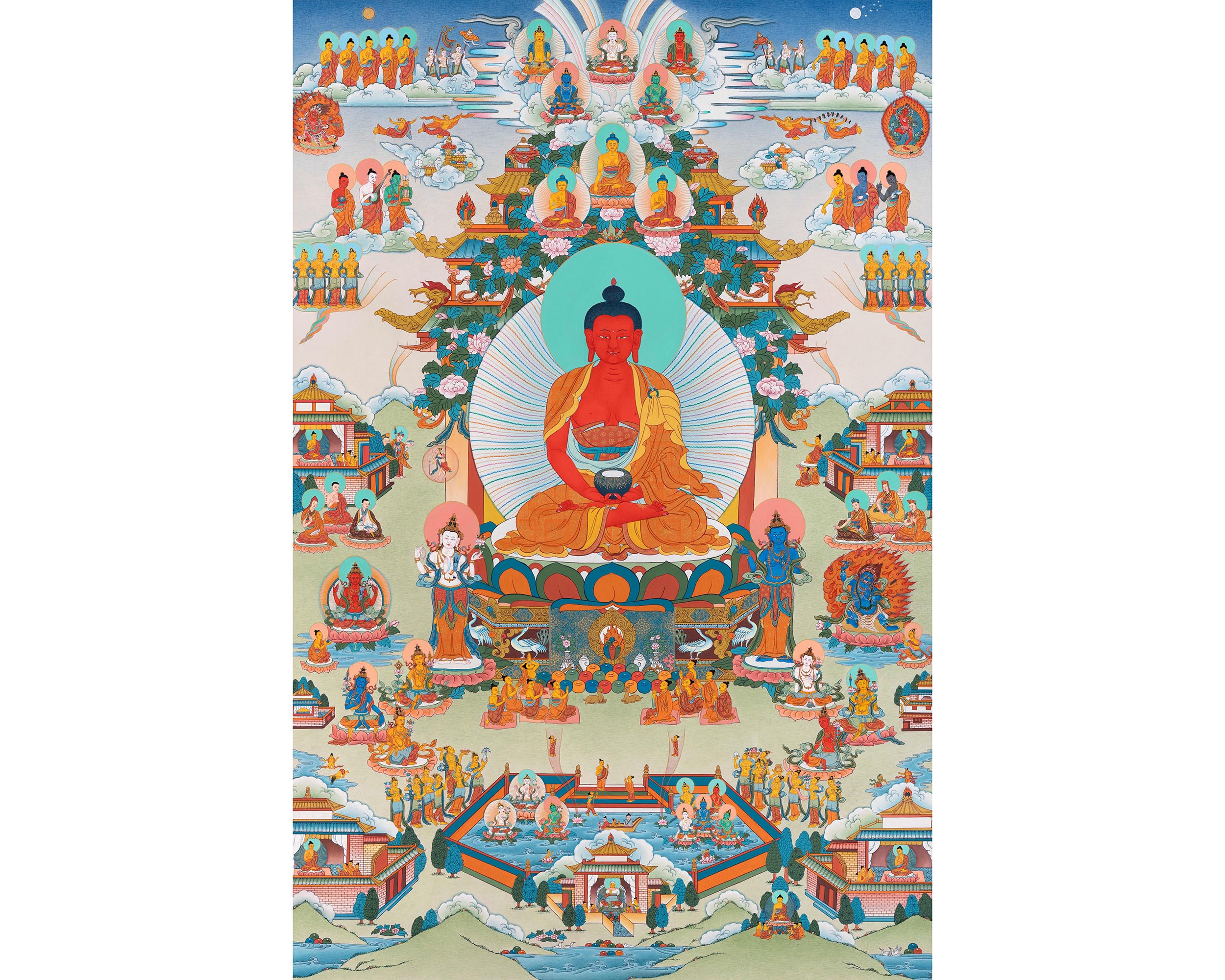 Amitabha Pure Land | Traditionally Hand Painted Buddha Thangka
