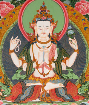 Avalokiteshvara Chengrezig | Bodhisattva Of Compassion | Traditional Tibetan Paint