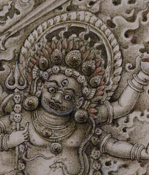 Thangka Print To Practice Mahakala Mantra | Four Armed Mahakala Holding Different Ritual Items