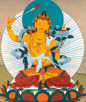Manjushri With Chenrezig and Vajrapani Thangka | Tibetan Buddhist Thangka Painting