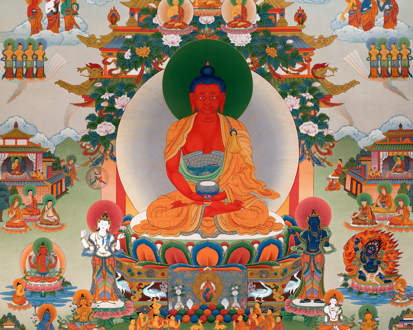 Buddha Amitabha Pureland Thangka, High Quality Giclee Canvas Print, Digital Print