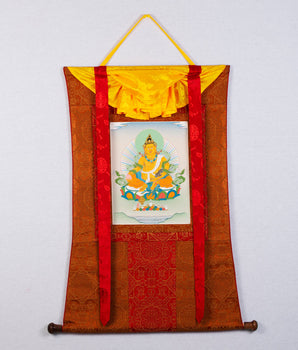 Dzambala Thangka | Himalayan Buddhist Painting (with Brocade)