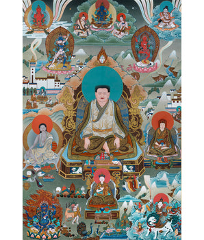 Rare Marpa Milarepa Thangka, Kagyu Lineage Master, Himalayan Vajrayana Buddhist Art
