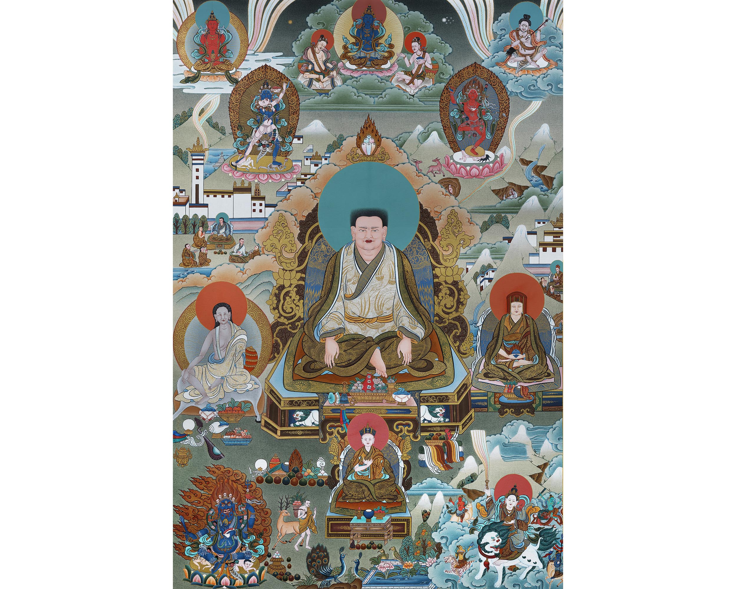 Rare Marpa Milarepa Thangka, Kagyu Lineage Master, Himalayan Vajrayana Buddhist Art