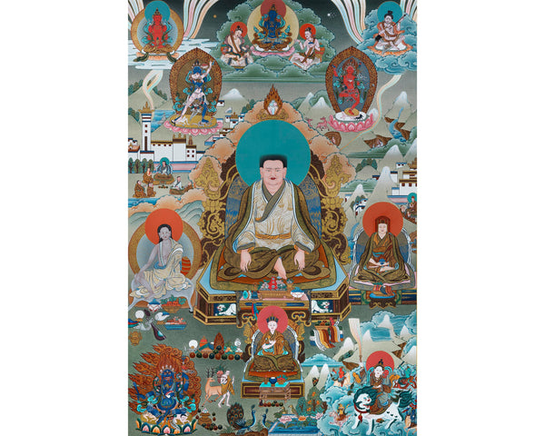 Rare Marpa Milarepa Thangka, Kagyu Lineage Master, Himalayan Vajrayana Buddhist Art