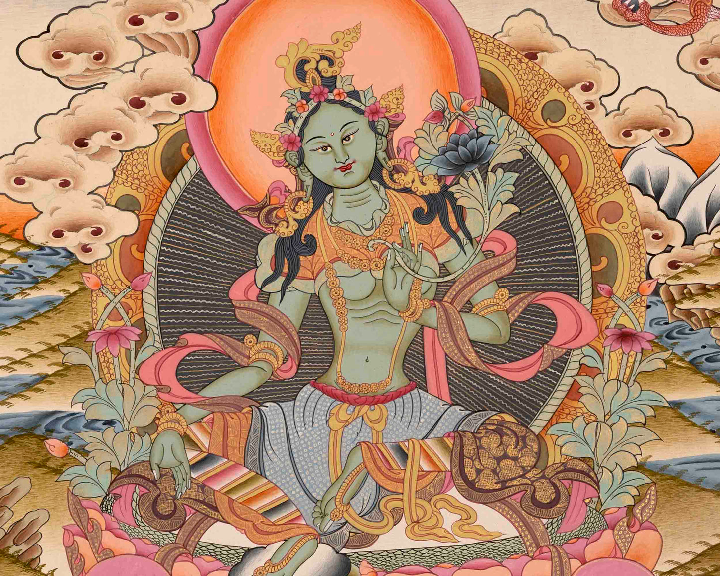 Green Tara Thangka Painting | Buddhist Gifts | Wall Decors