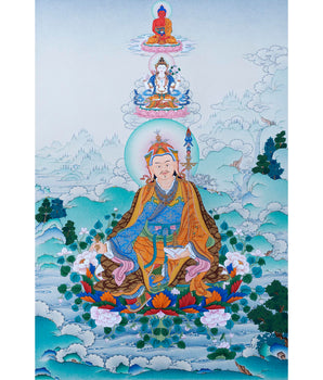 Guru Rinpoche with Chenrezig and Amitabha | Buddha Of Vajrayana  | Thangka