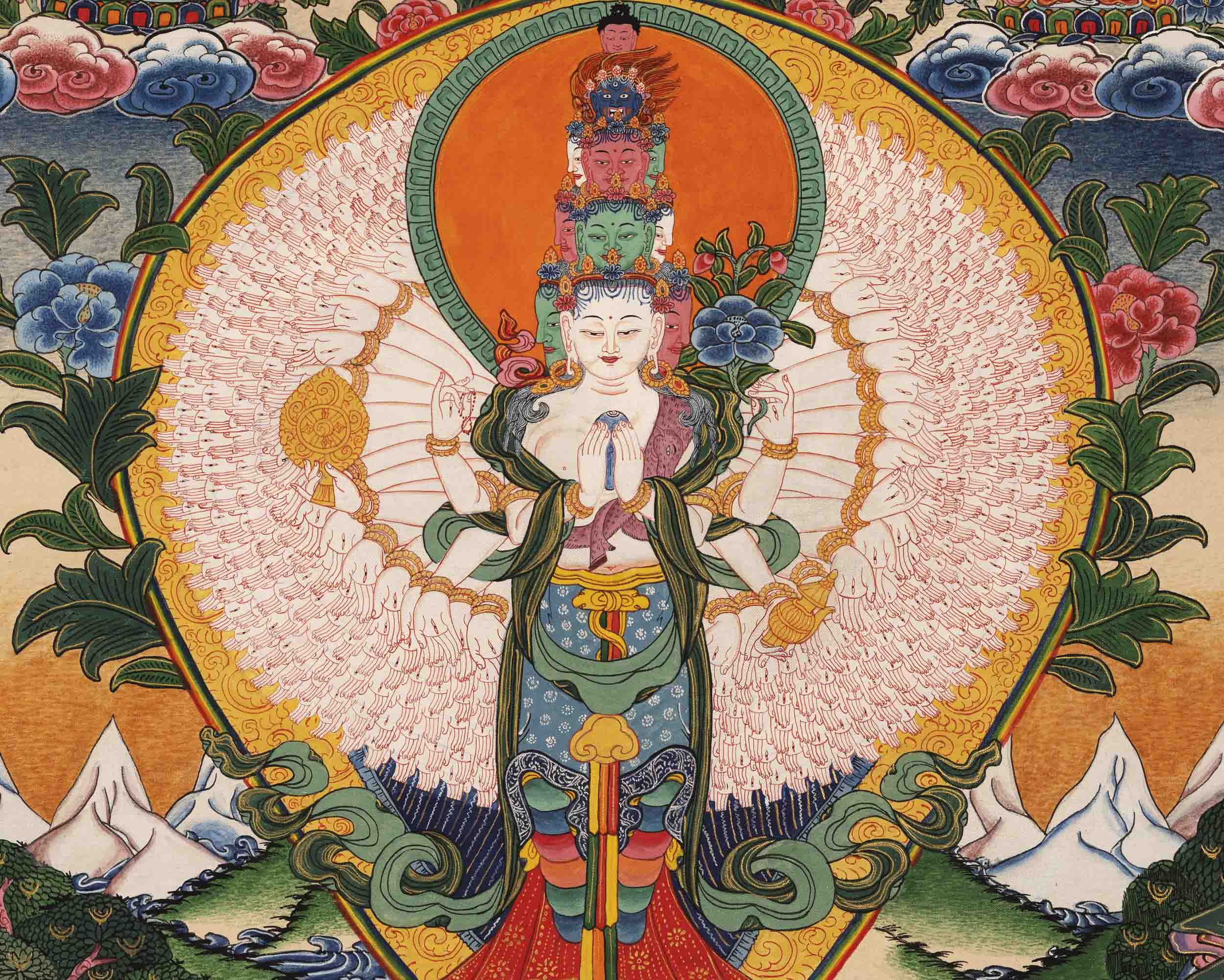 1000 Armed Avalokiteshvara Thangka | Traditional Tibetan Painting