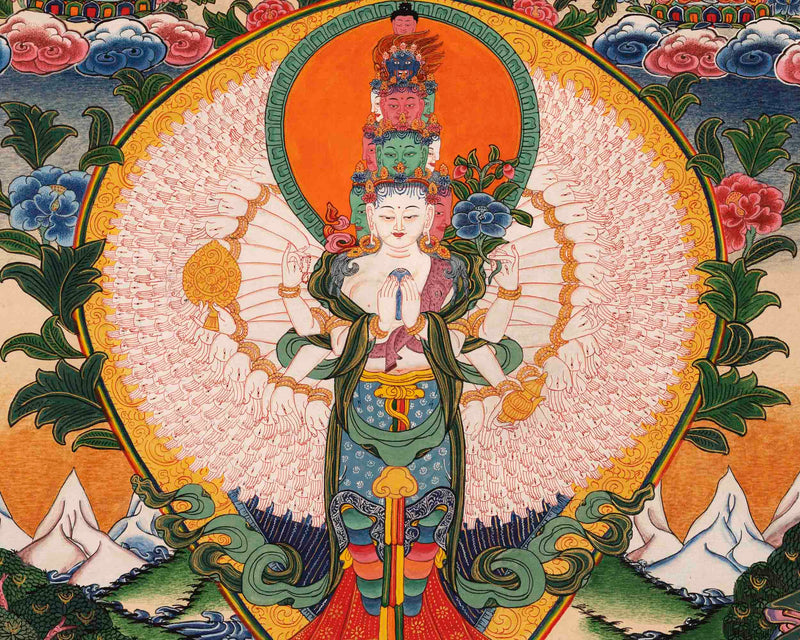 1000 Armed Avalokiteshvara Thangka | Traditional Tibetan Painting