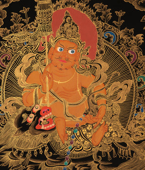 Gold Dzambala Thangka | Tibetan Buddhist Wall Decoration