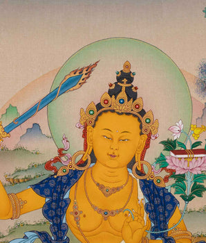 Manjushri Thangka Print | Bodhisattva Of Wisdom | Spiritual Room Decor