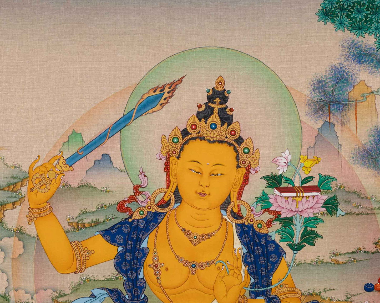 Manjushri Thangka Print | Bodhisattva Of Wisdom | Spiritual Room Decor