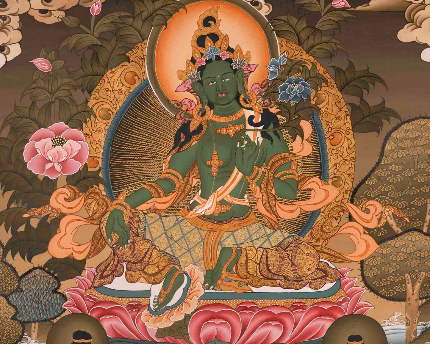 Green Tara Thangka | Buddhist Religious Art | Wall Decors