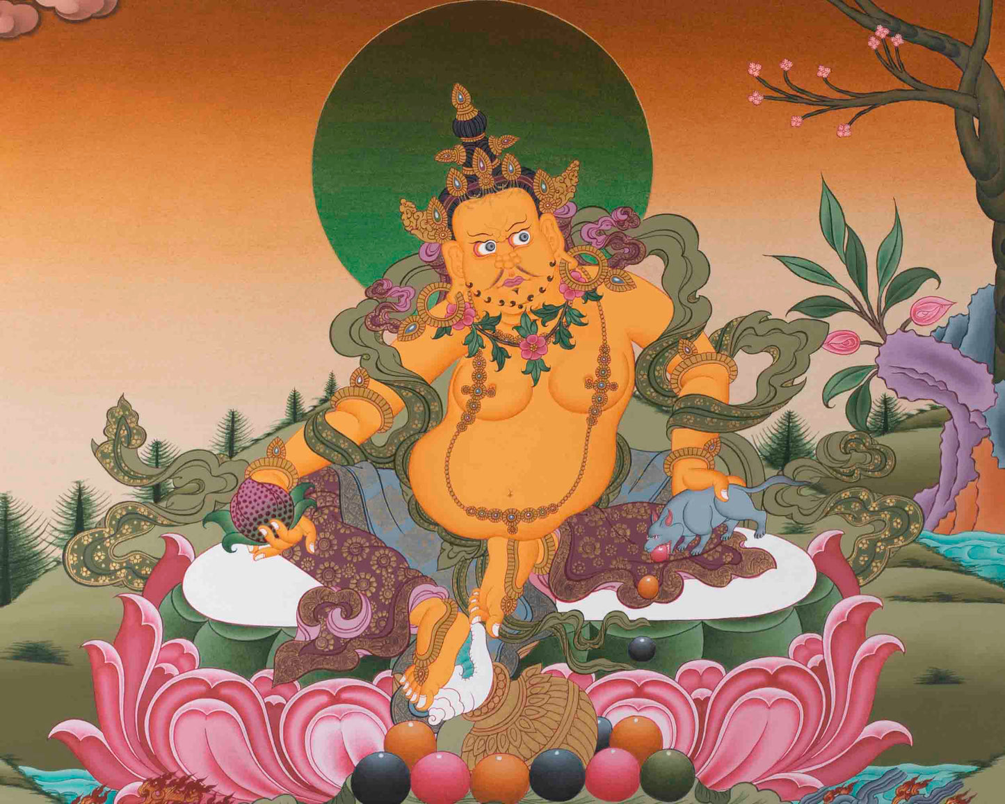 Dzambala Kubera Thangka | Wealth Deity | Religious Wall Decors