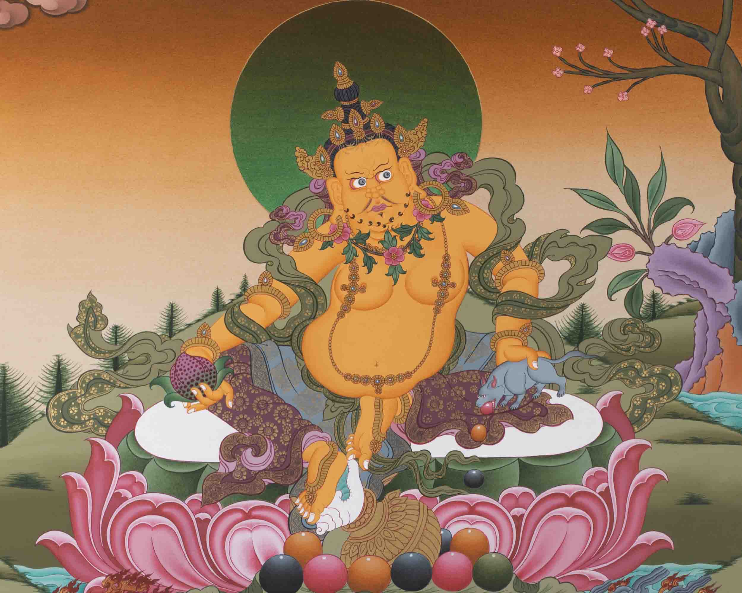 Dzambala Kubera Thangka | Wealth Deity | Religious Wall Decors