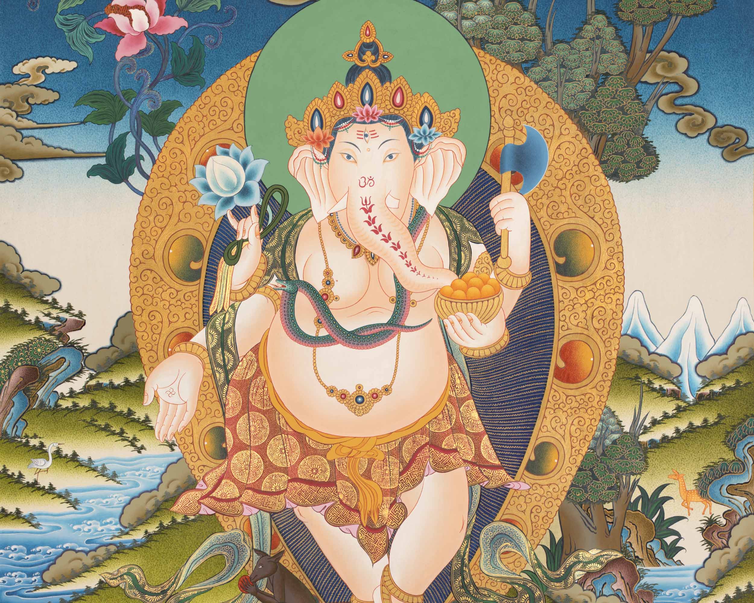 Ganesh Thangka Painting |  Hand Painted Buddhist Artwork