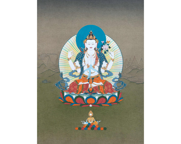 Chenrezig | Deity Of Compassion | Buddhist Painting Thangka