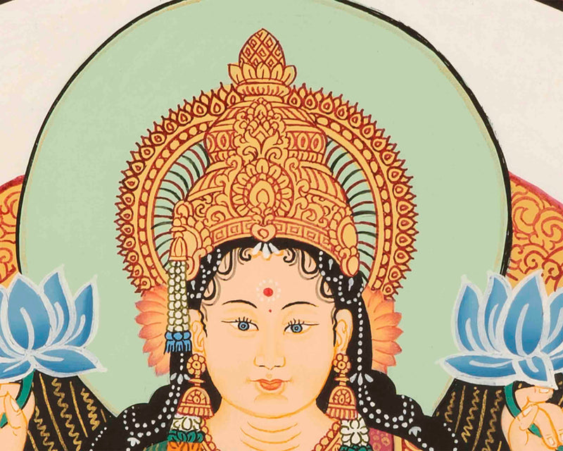 Goddess Laxmi Thangka | Hindu Wealth Deity | Wall Decoration