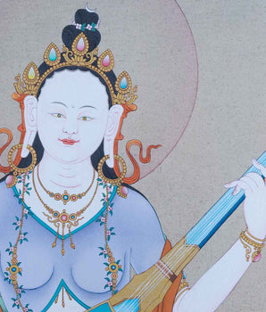 Tibetan Dakini Thangka For Saraswati Mantra Practice | Traditional Himalayan Thangka On Cotton Cavnas
