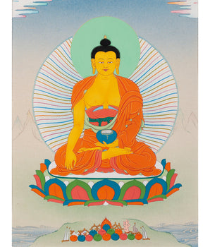 Gautam Buddha Thangka | Tibetan Art | Buddha Thangka with Brocade